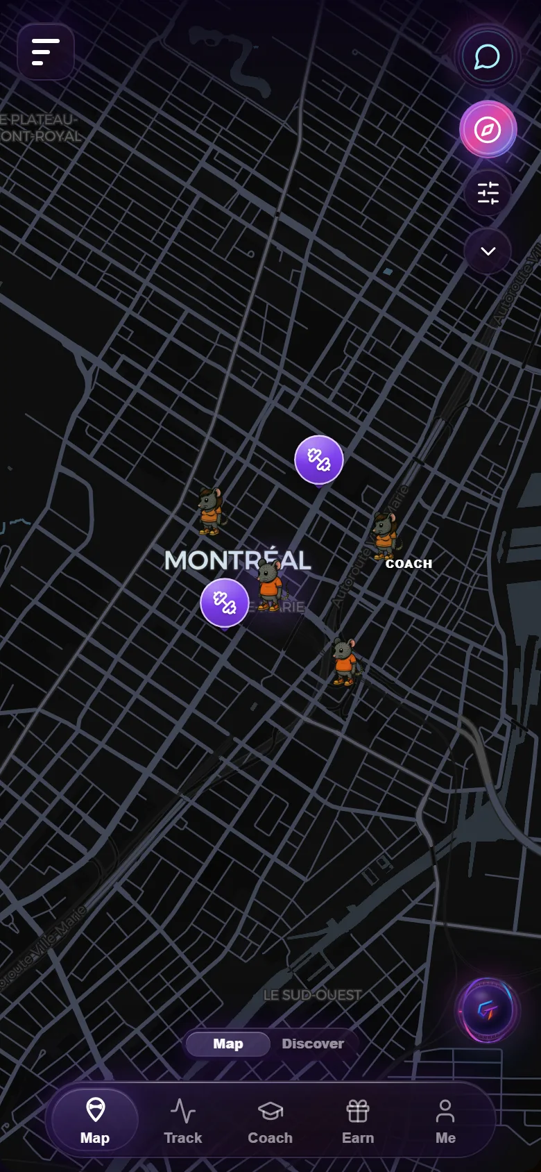 Actual SocialFit map, built-in app tour sample